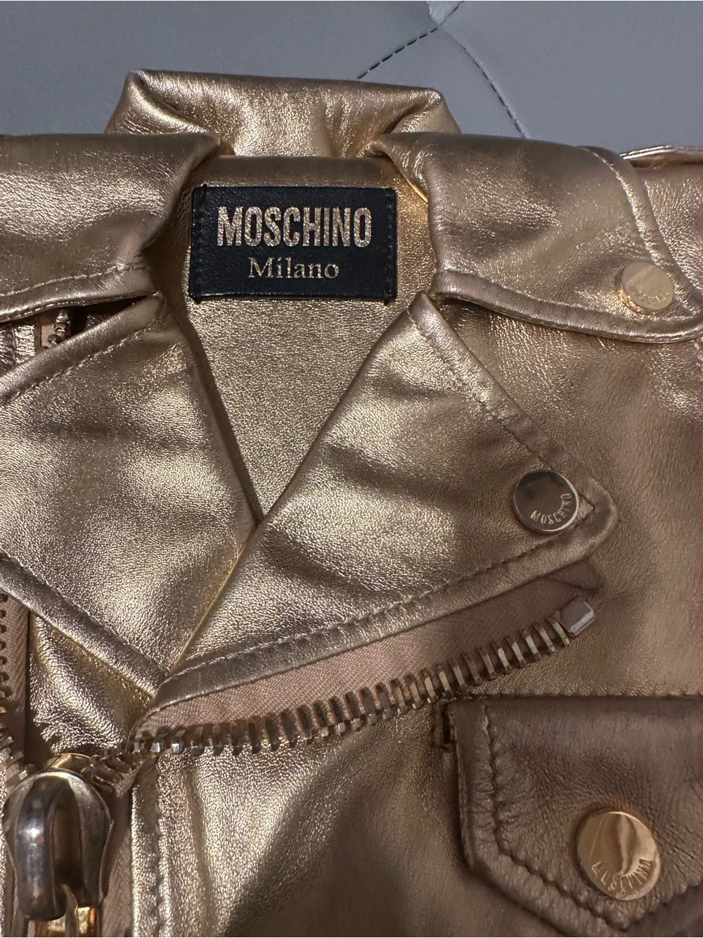 Moschino Gold Moto Jacket Crossbody Bag